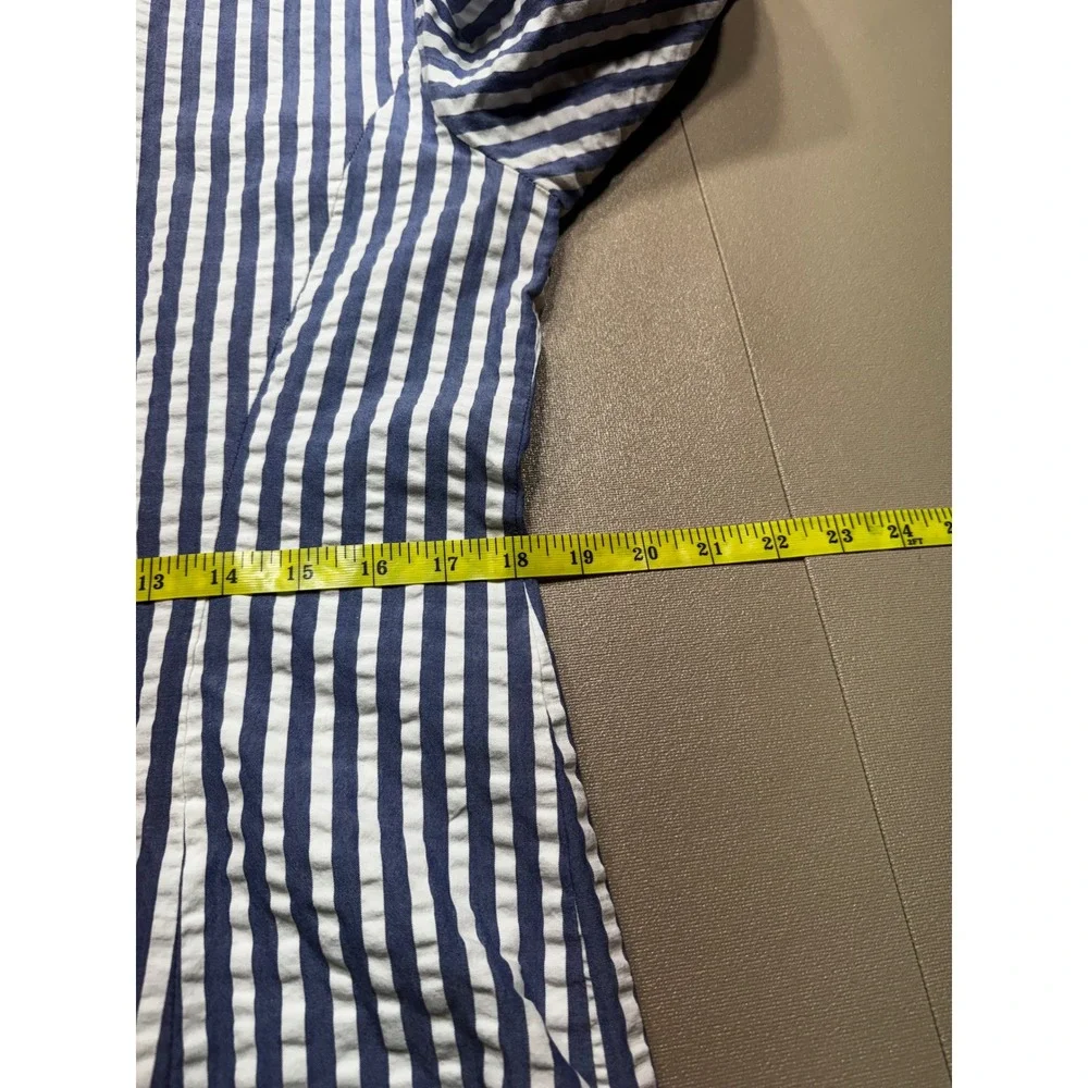 Lafayette 148 New York Blue White Seersucker Striped Button Down Shirt Size 10 - Picture 10 of 11